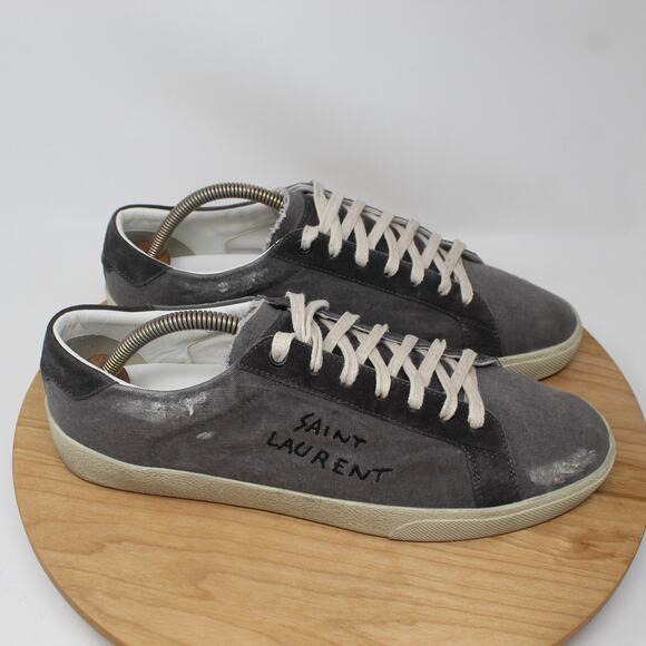Saint Laurent Shoes Men 10 Court Classic SL 06 Distressed Canvas Gray Sneakers - Picture 1 of 10